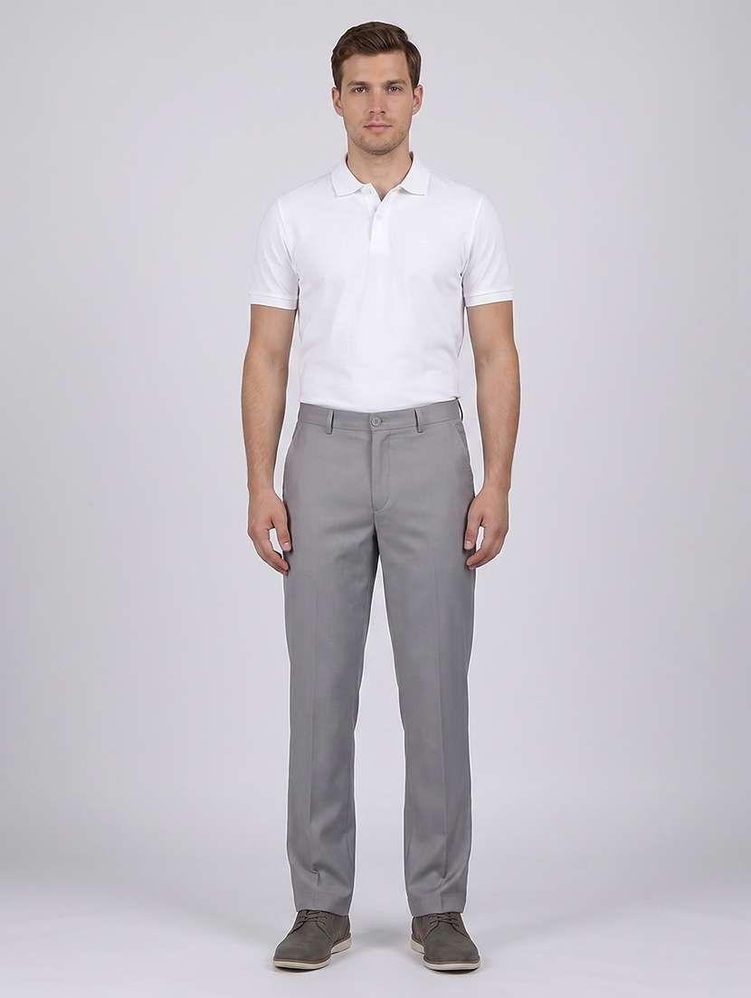 Men Solid Mid Rise Flat Front Formal Trouser - 22313539 -  Standard Image - 4