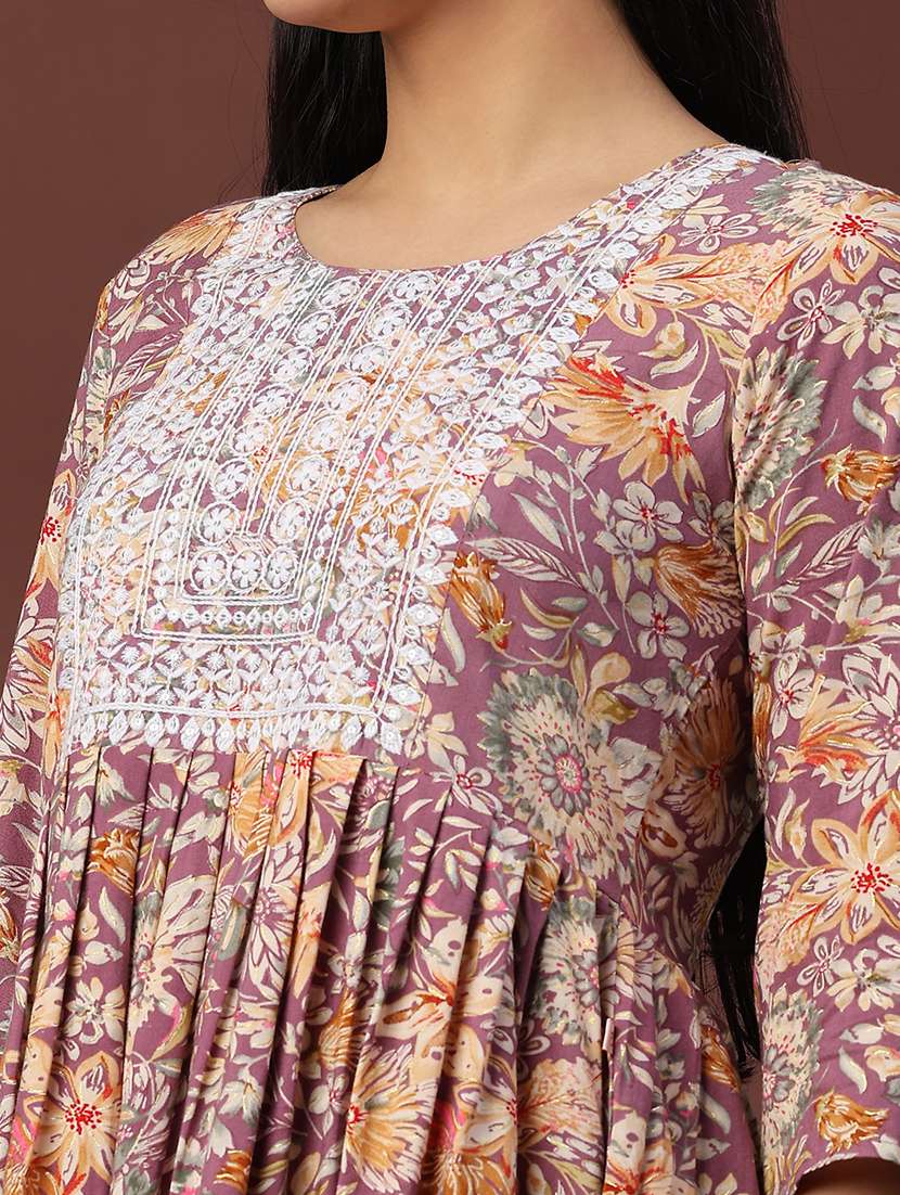 women printed three quarter sleeve flared kurti - 22313544 -  Standard Image - 1