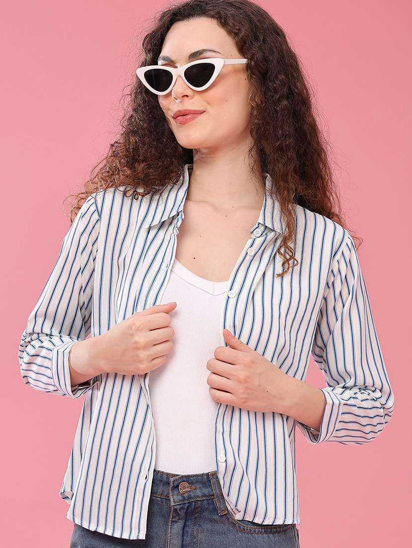 women striped long sleeves regular shirt