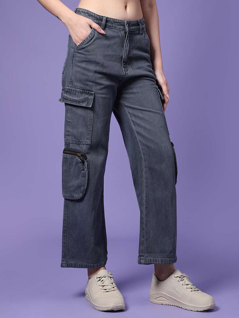 women solid mid rise denim cargo - 22313558 -  Standard Image - 1