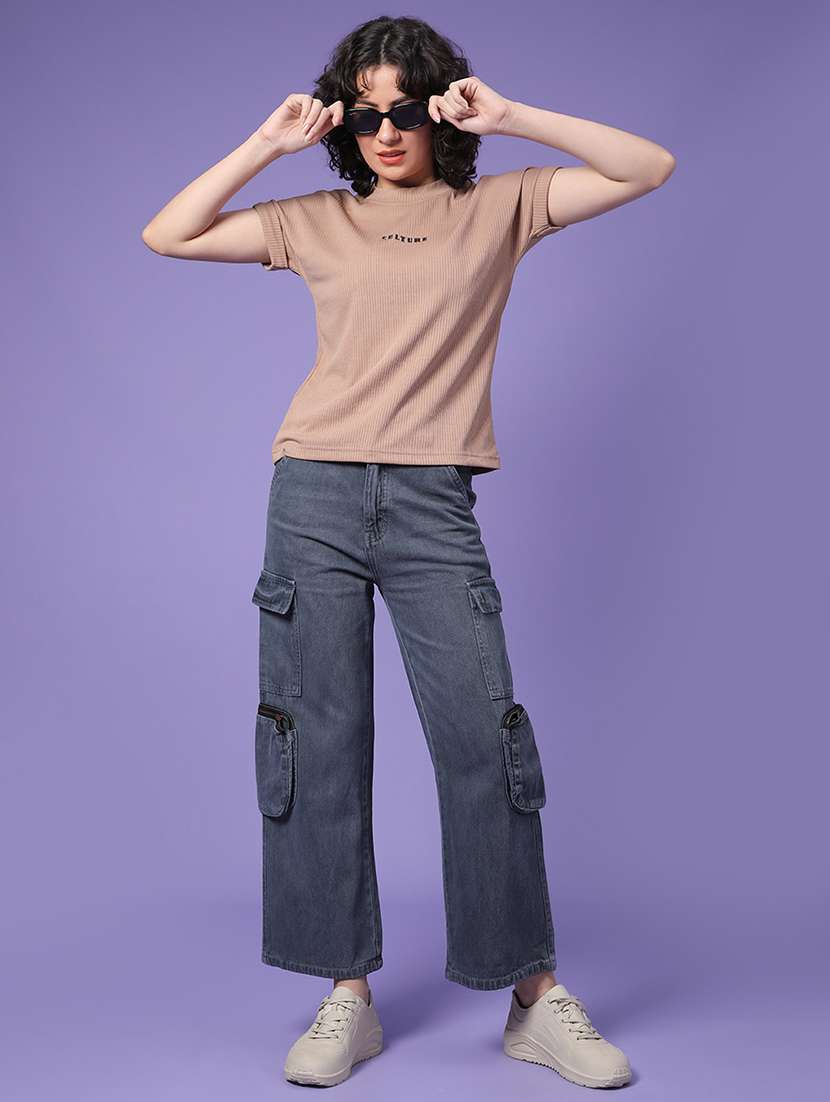 women solid mid rise denim cargo - 22313558 -  Standard Image - 4