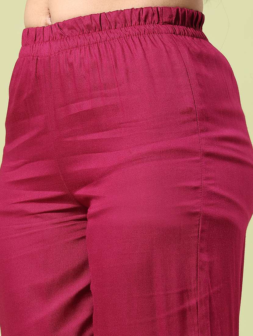 women solid with work three quarter sleeve kurta pant set - 22313588 -  Standard Image - 4