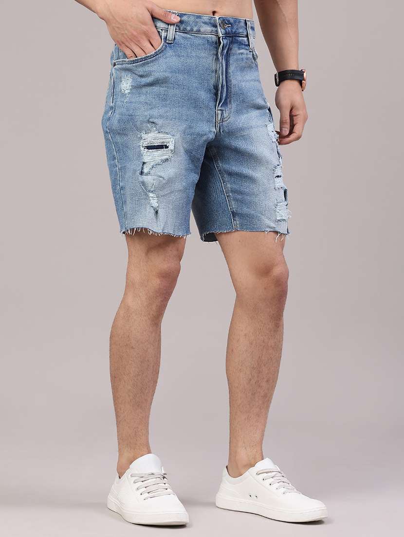 Men Distress Mid Rise Regular Fit Denim Shorts - 22313659 -  Standard Image - 1