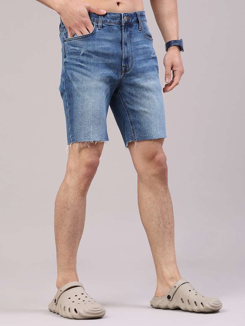 men washed mid rise regular fit denim shorts - 22313660 -  Standard Image - 1