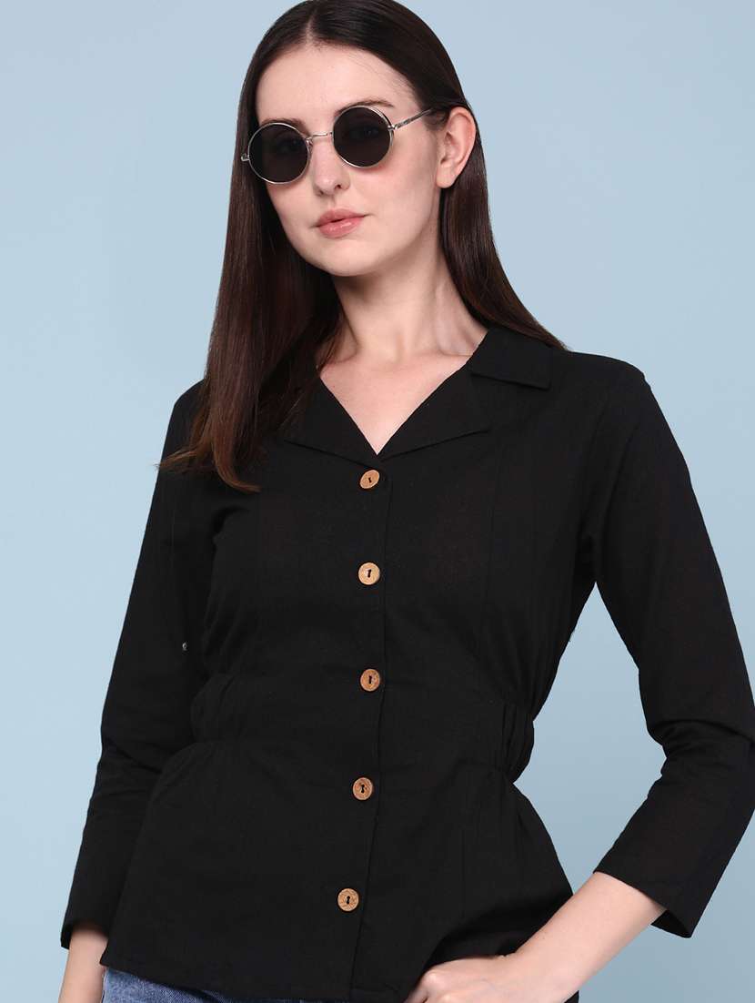 women solid three quarter sleeves regular top