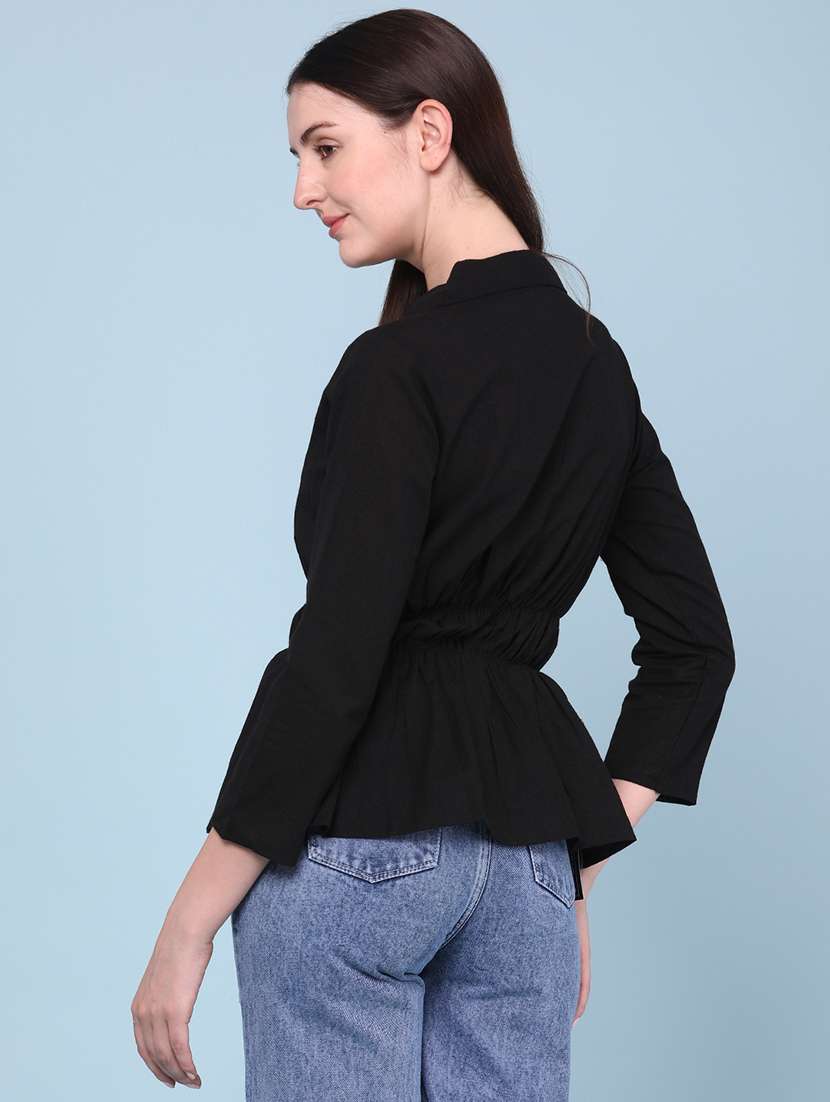 women solid three quarter sleeves regular top - 22313679 -  Standard Image - 4
