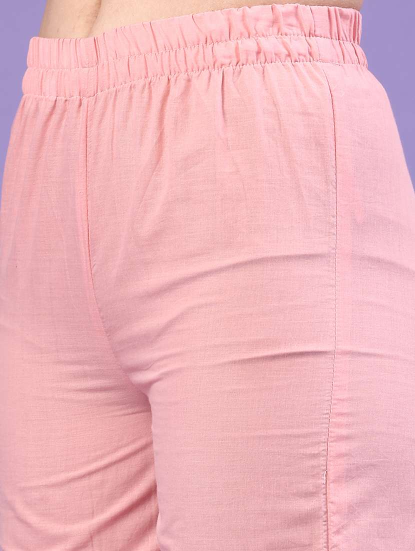 women solid with work three quarter sleeve kurta pant set - 22313682 -  Standard Image - 4