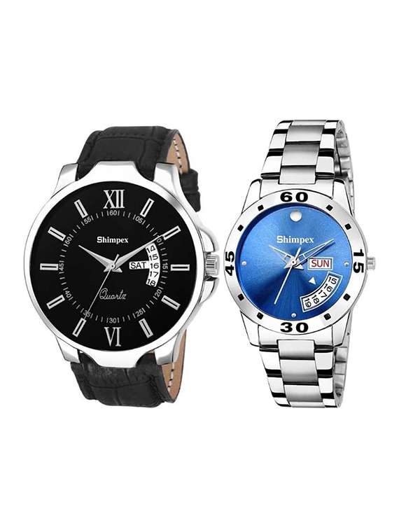  classic edge analog watch set of 2