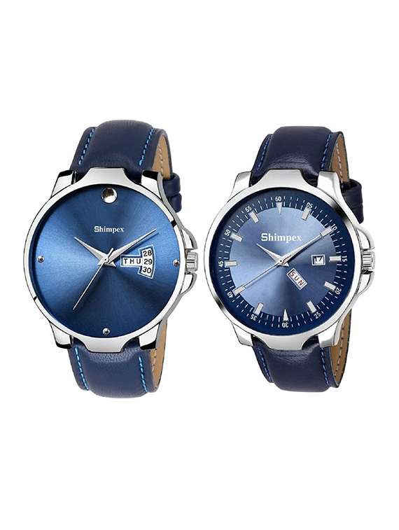  classic edge analog watch set of 2