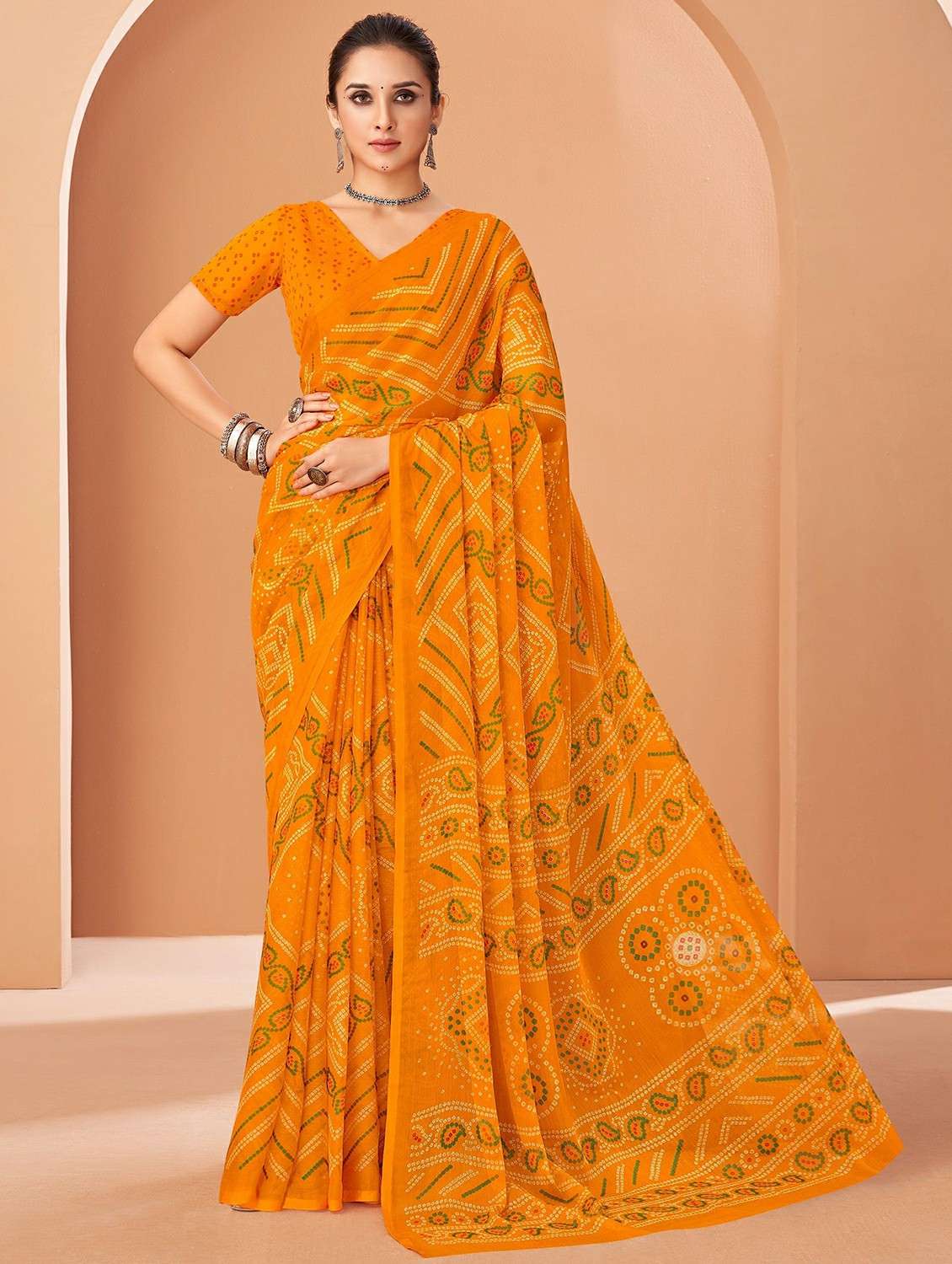 women printed casual wear saree with blouse