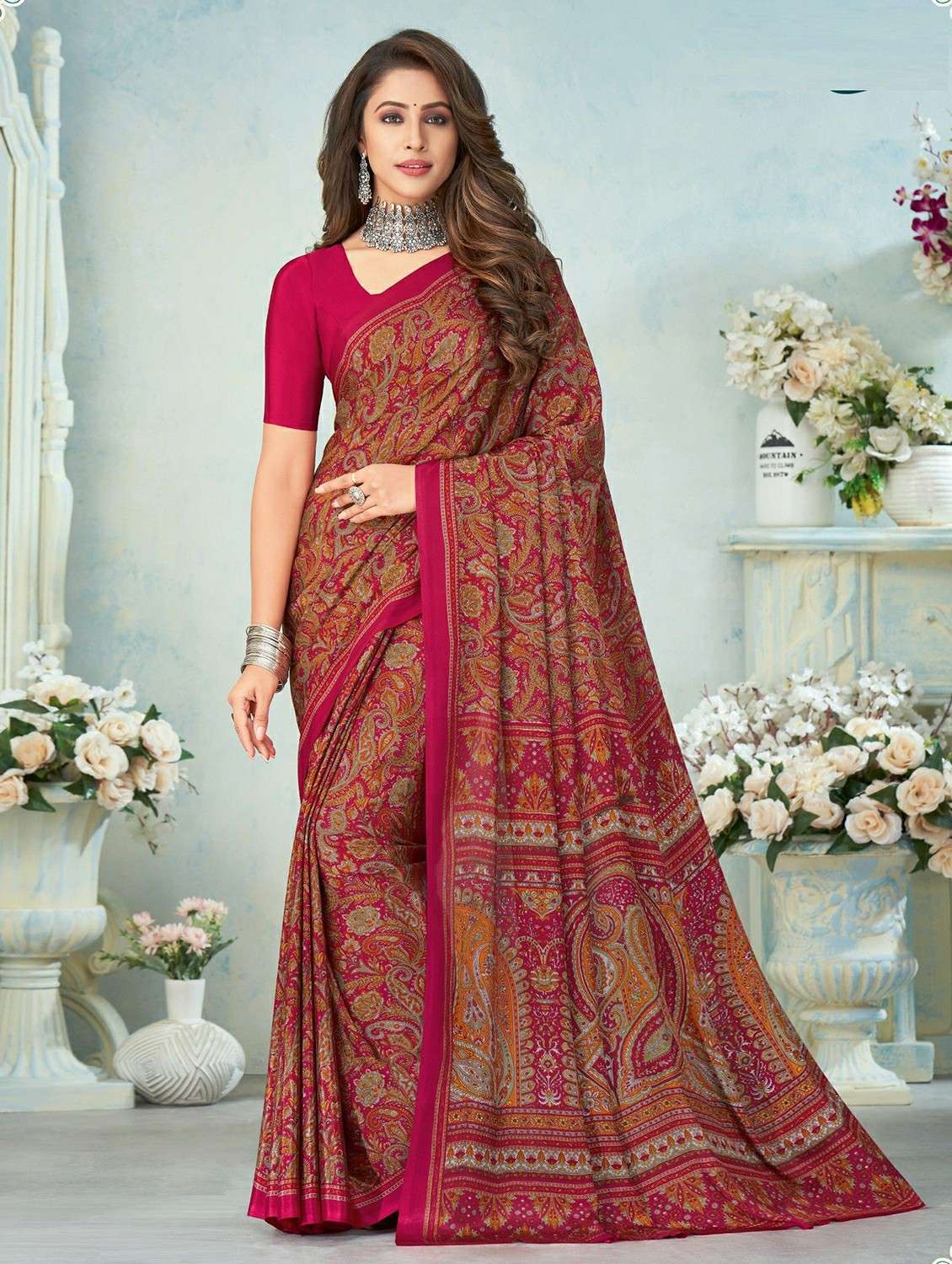 women printed casual wear saree with blouse