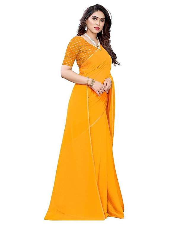 women solid plain saree with blouse - 22315770 -  Standard Image - 1