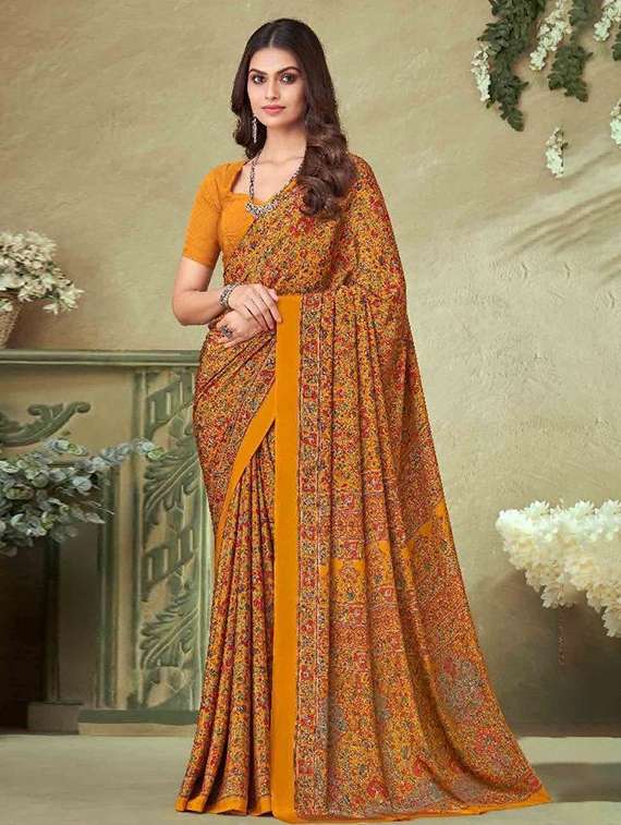 women printed casual wear saree with blouse
