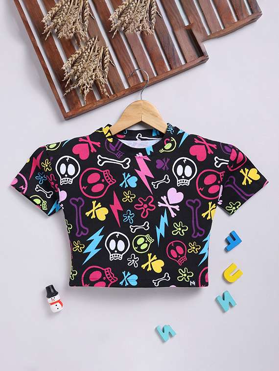 women printed short sleeve crop top