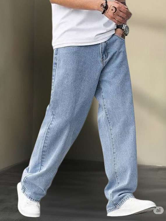 men plain mid rise baggy jeans - 22315957 -  Standard Image - 1