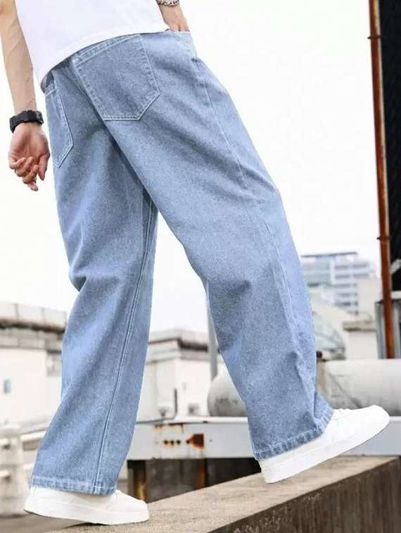 men plain mid rise baggy jeans - 22315958 -  Standard Image - 1