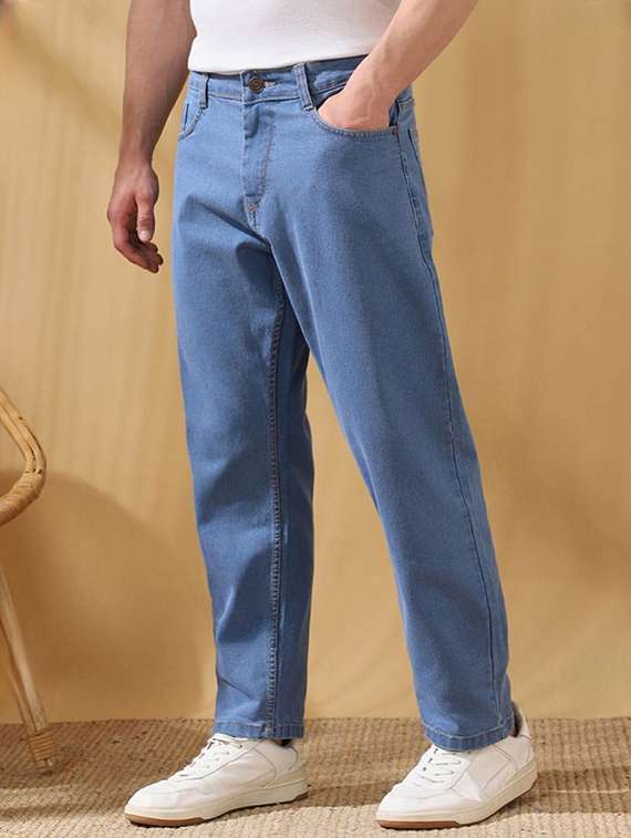 men plain mid rise relaxed fit jeans