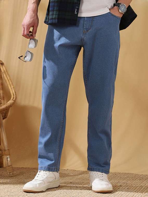 men plain mid rise relaxed fit jeans - 22315959 -  Standard Image - 1