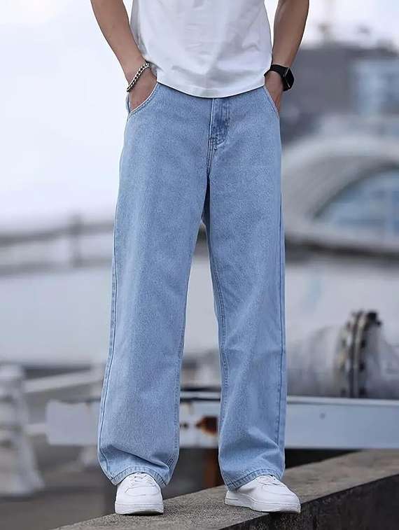 men plain mid rise full length jeans
