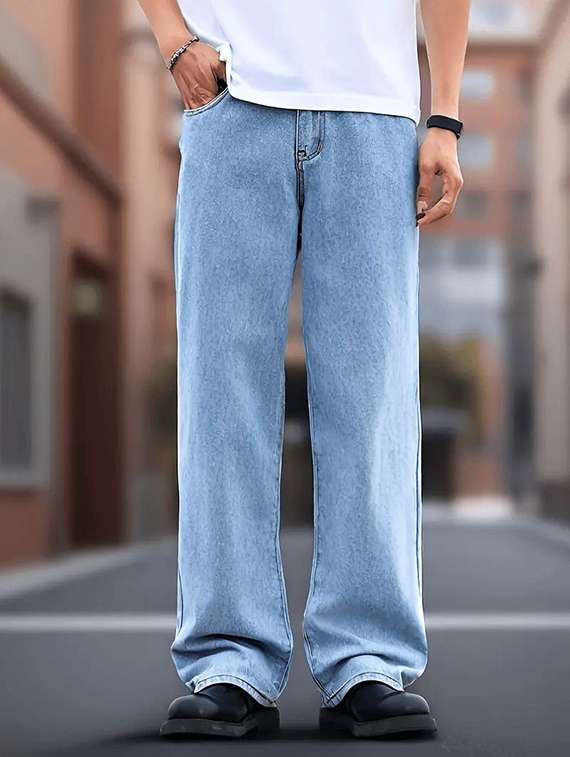 men plain mid rise full length jeans