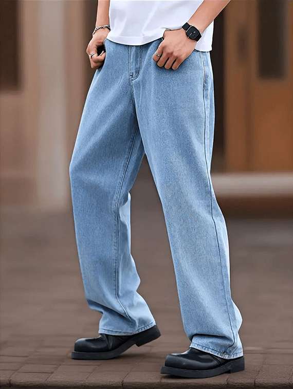 men plain mid rise full length jeans - 22315984 -  Standard Image - 1