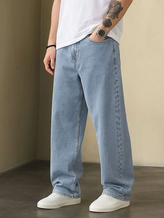 men plain mid rise full length jeans