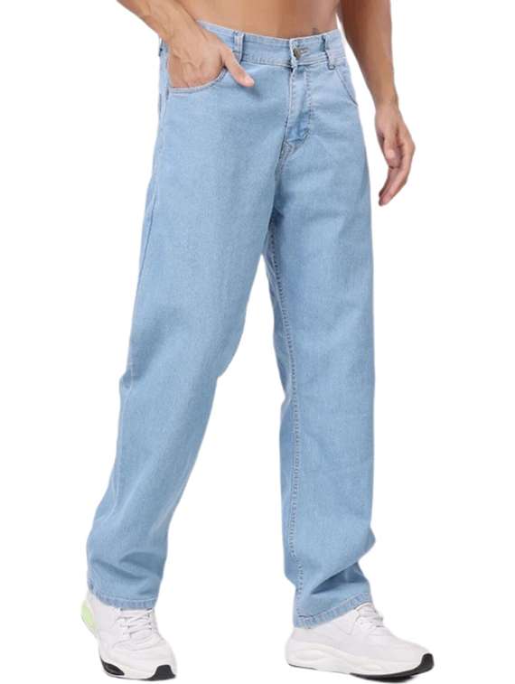 men plain mid rise full length jeans