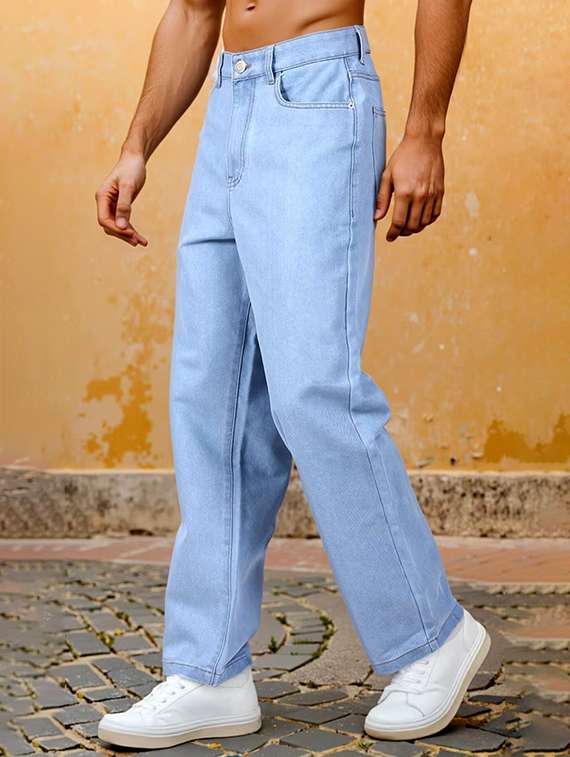 men plain mid rise straight fit jeans - 22316010 -  Standard Image - 1