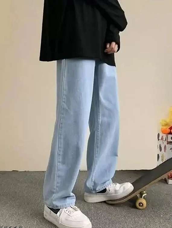 men plain mid rise full length jeans