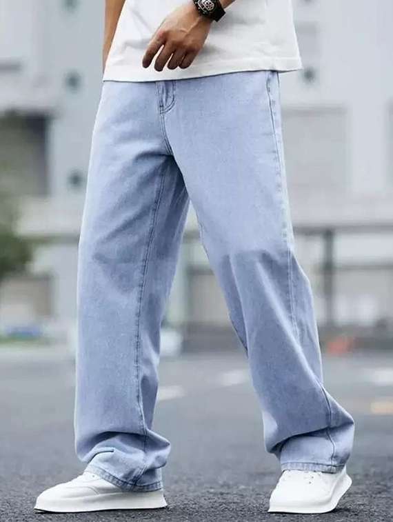 men plain mid rise full length jeans