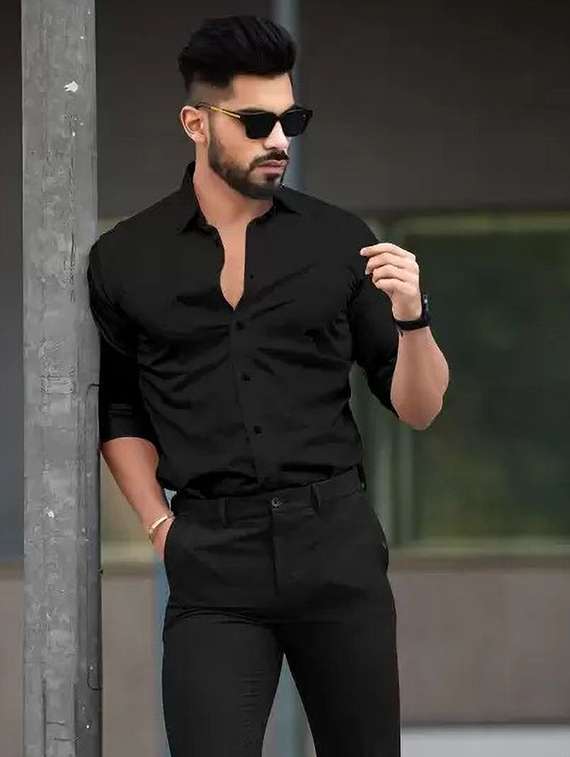 men solid long sleeve slim fit formal shirt - 22316040 -  Standard Image - 1