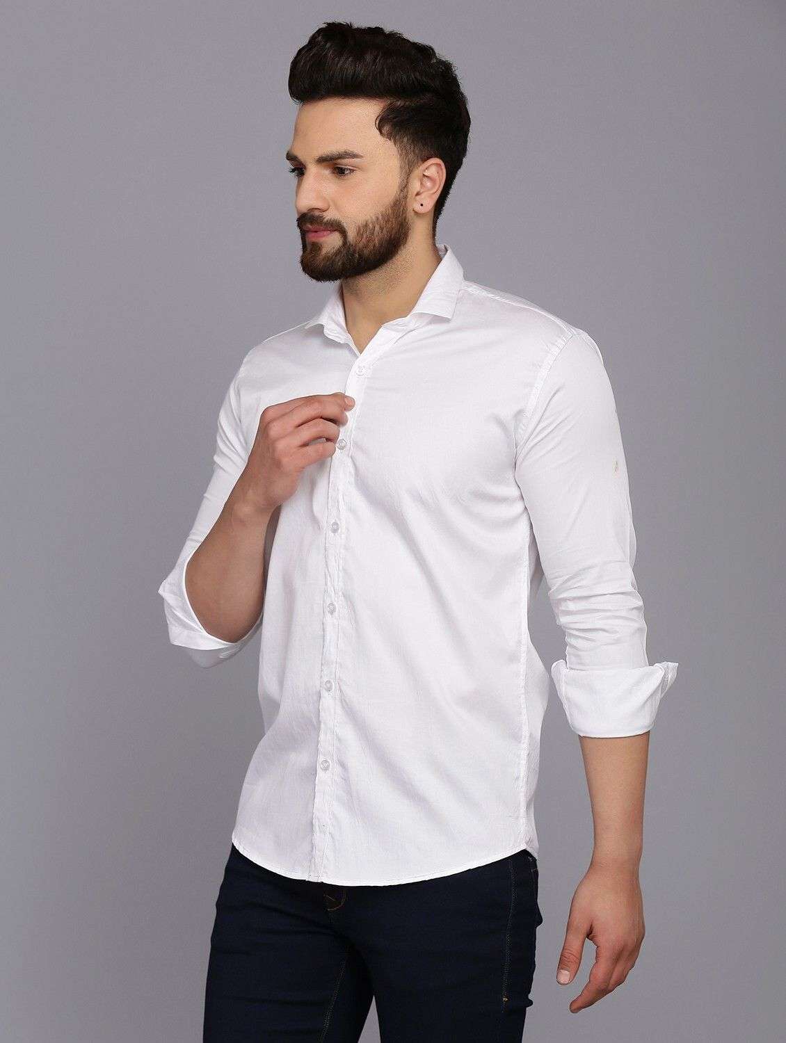 men solid long sleeve slim fit casual shirt - 22316081 -  Standard Image - 1