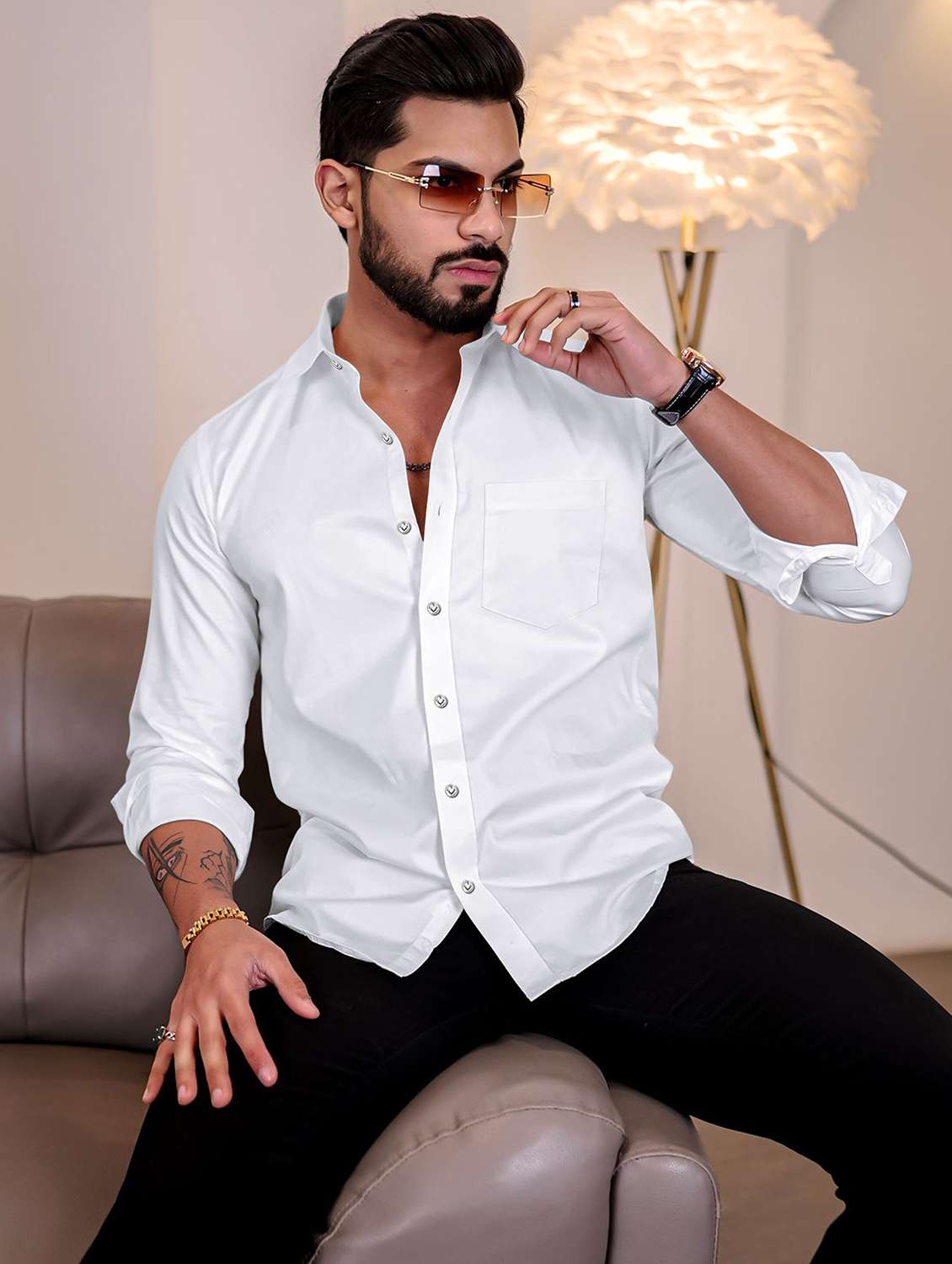 men solid long sleeve regular fit casual shirt - 22316100 -  Standard Image - 1