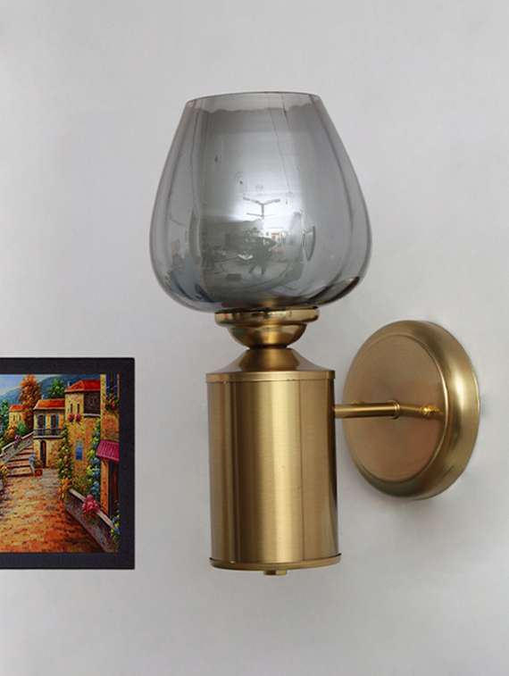 vintage brass wall light with smoked glass globe - 22316244 -  Standard Image - 1