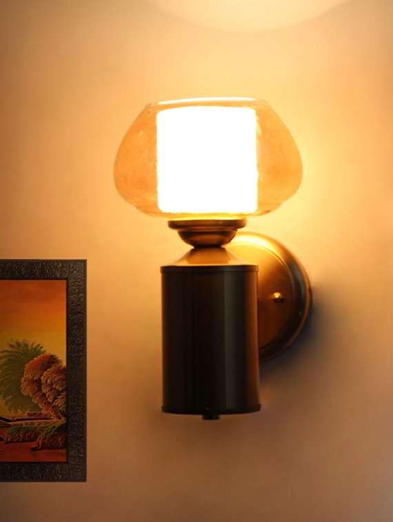 amber kachori glass shade with brushed brass wall sconce