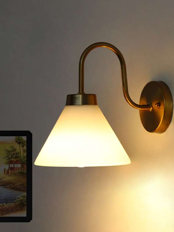 cone shape wall sconce with brass curve holder