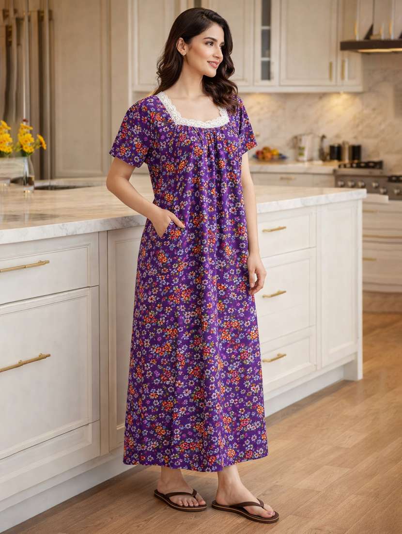 women printed short sleeve nighty - 22316266 -  Standard Image - 1