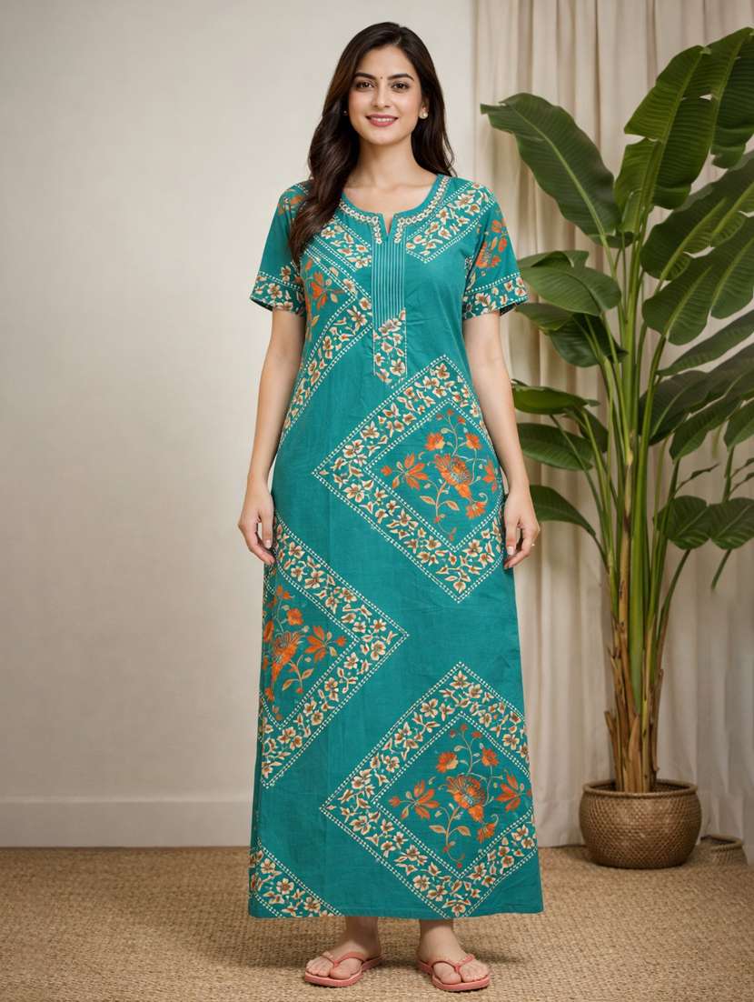 women printed short sleeve nighty - 22316269 -  Standard Image - 1