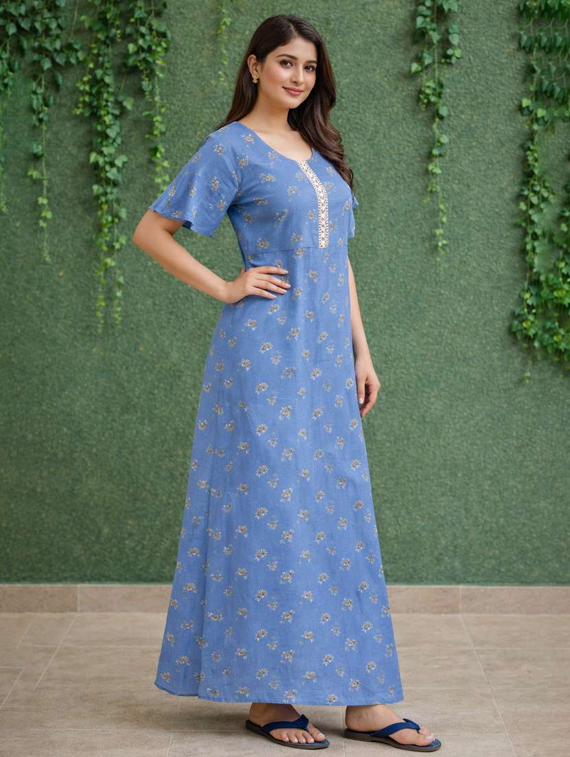 women printed short sleeve nighty - 22316271 -  Standard Image - 1