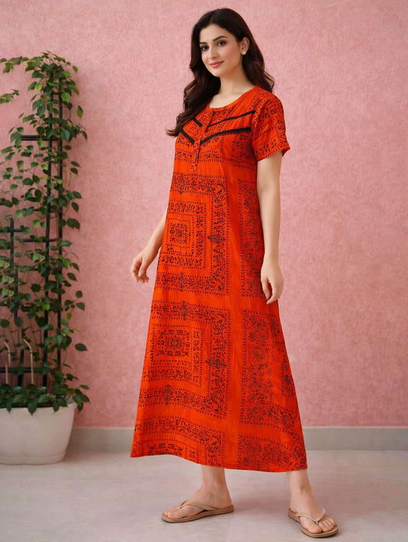 women printed short sleeve nighty - 22316272 -  Standard Image - 1