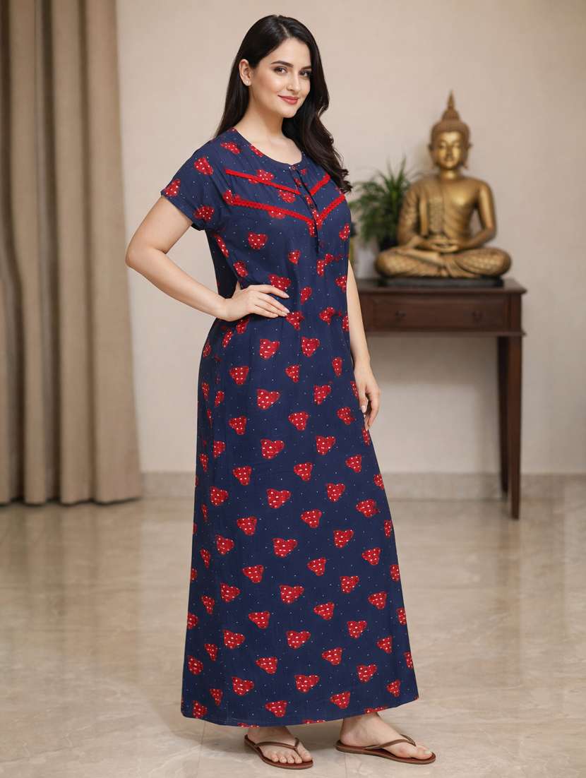women printed short sleeve nighty - 22316274 -  Standard Image - 1