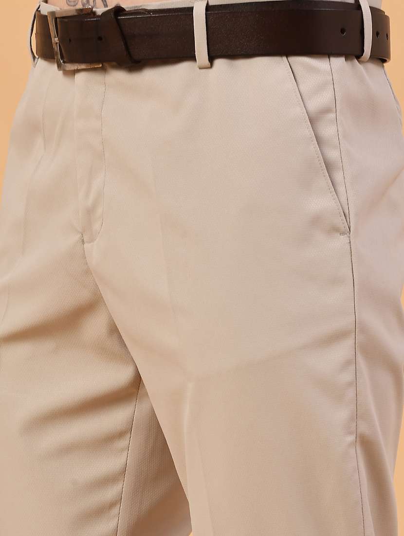 men beige cotton flat front trousers formal trouser - 22316358 -  Standard Image - 1