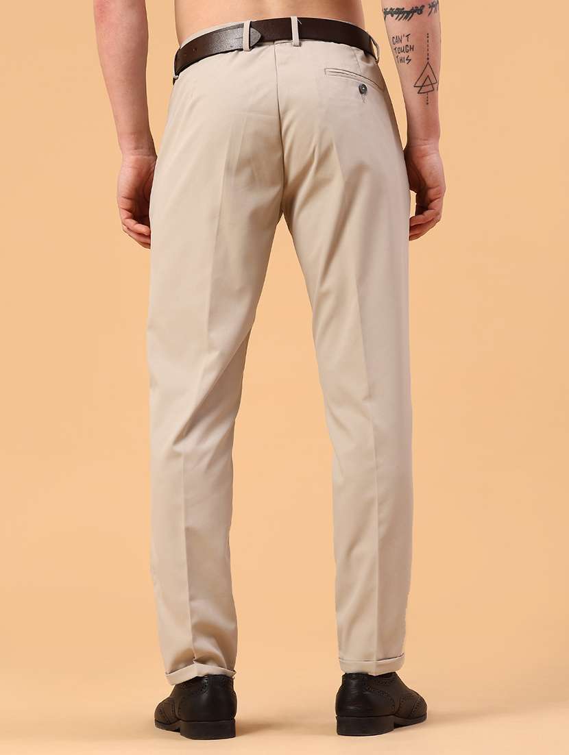 men beige cotton flat front trousers formal trouser - 22316358 -  Standard Image - 4