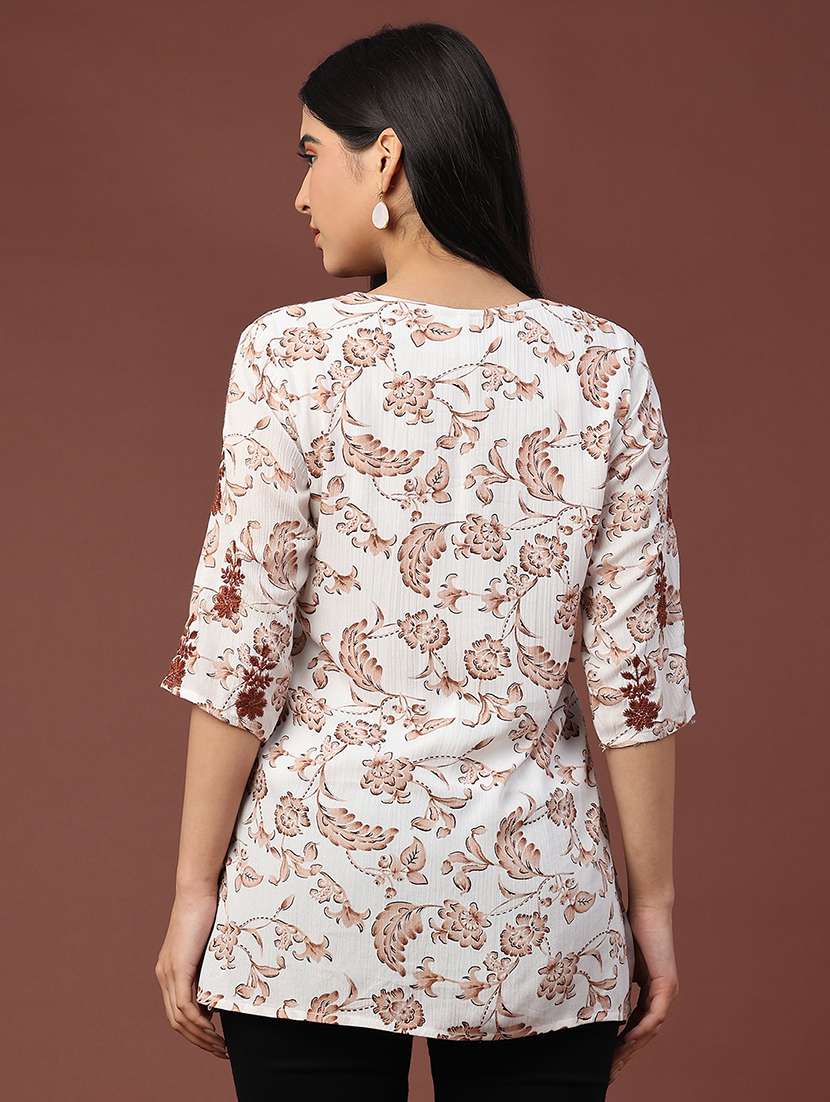 women floral three quarter sleeve straight kurti - 22316395 -  Standard Image - 4