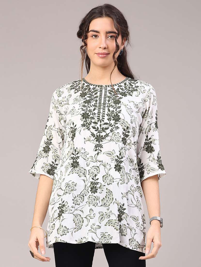 women floral three quarter sleeve straight kurti