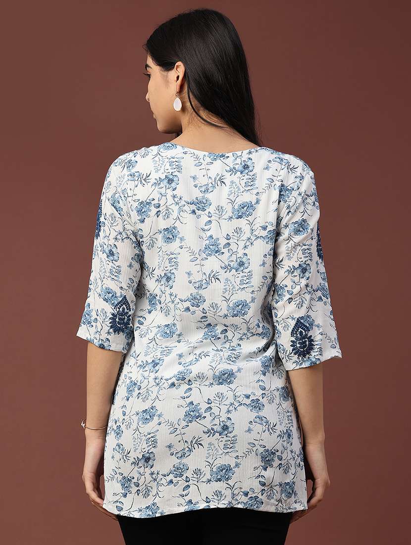 women floral three quarter sleeve straight kurti - 22316401 -  Standard Image - 4