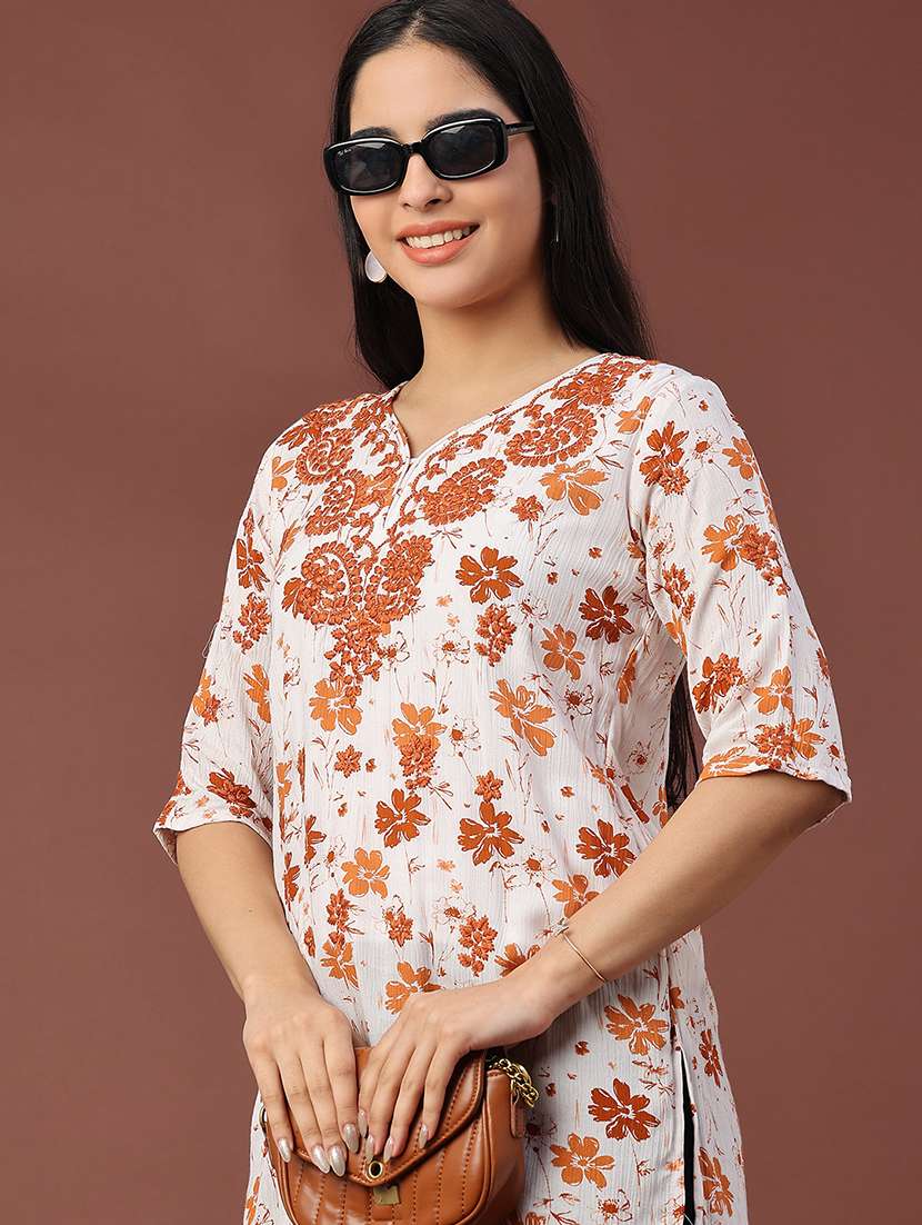 women floral three quarter sleeve straight kurti