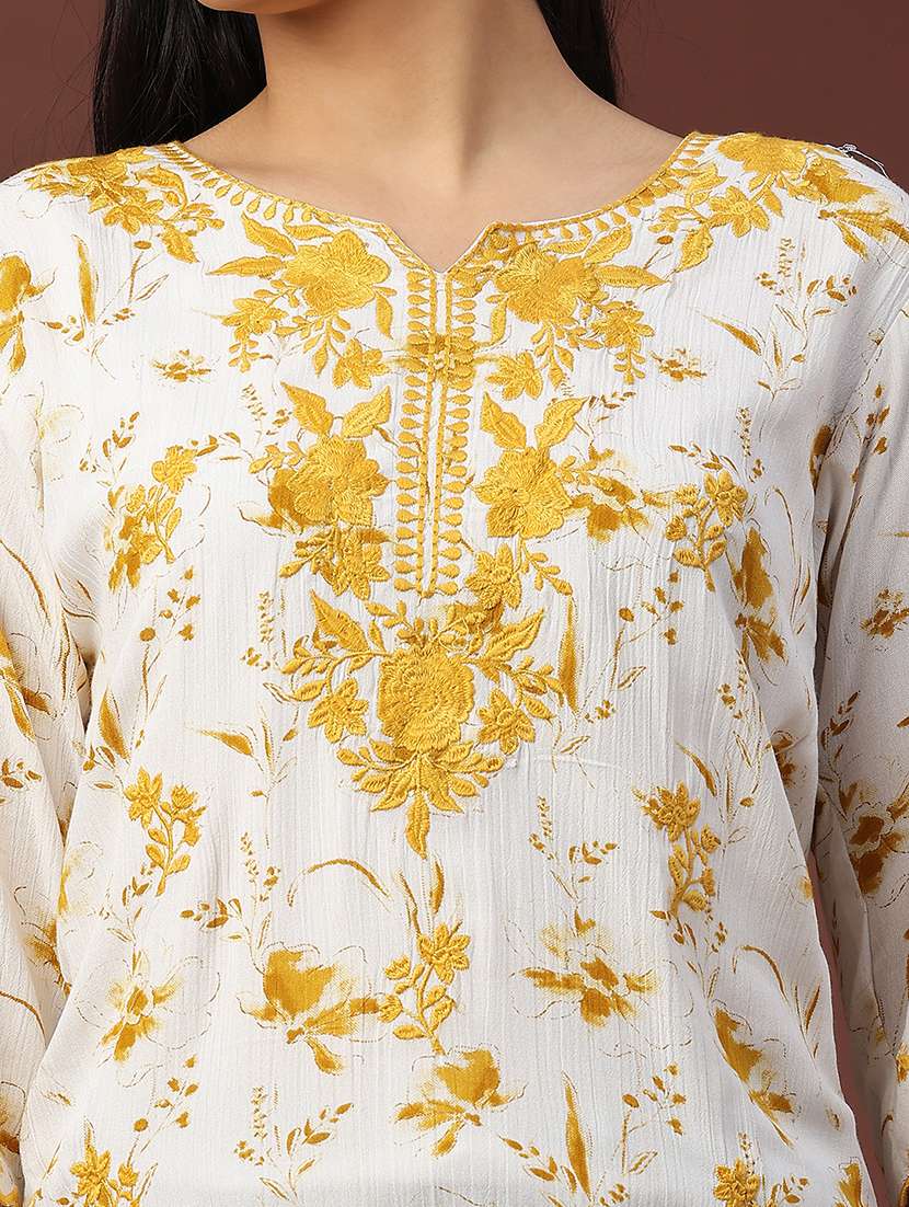 women floral three quarter sleeve straight kurti - 22316411 -  Standard Image - 1