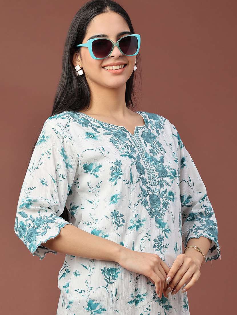 women floral three quarter sleeve straight kurti