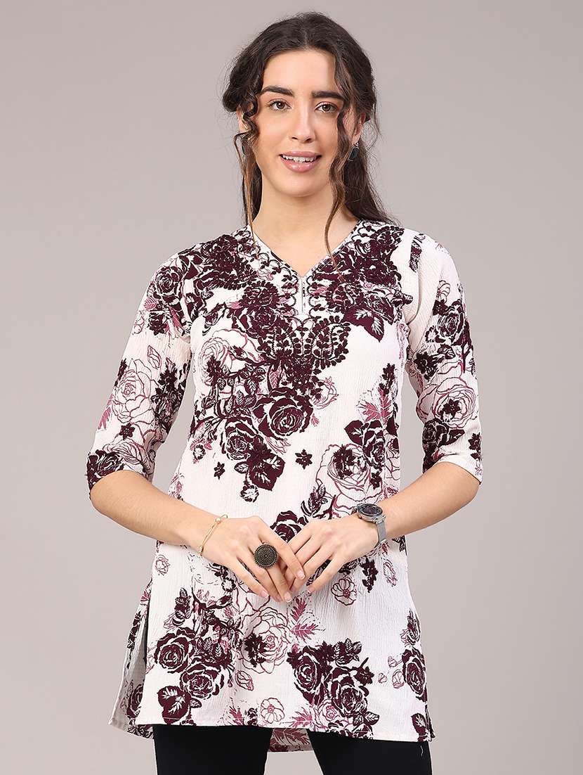 women floral three quarter sleeve straight kurti